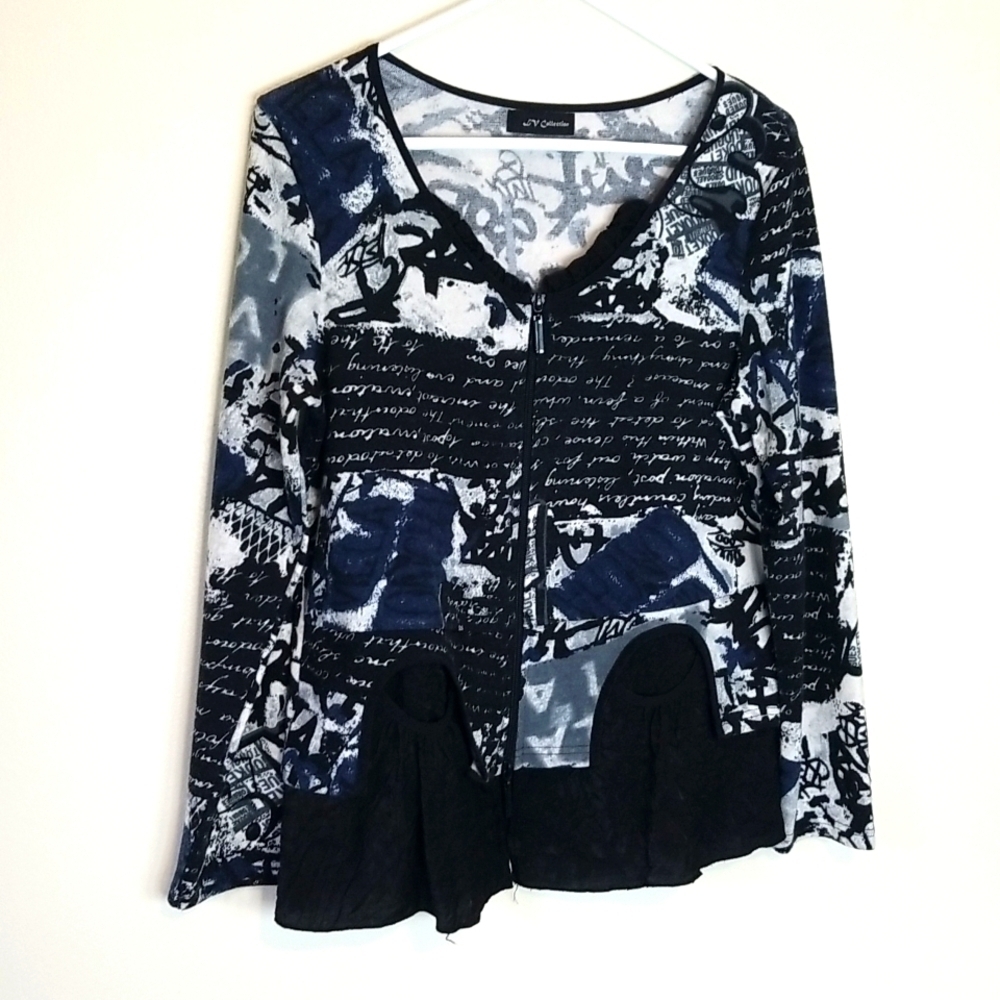 🎯 LV Collection Zip Up Sweater W/Lace Pockets M/Large EUC Black/white